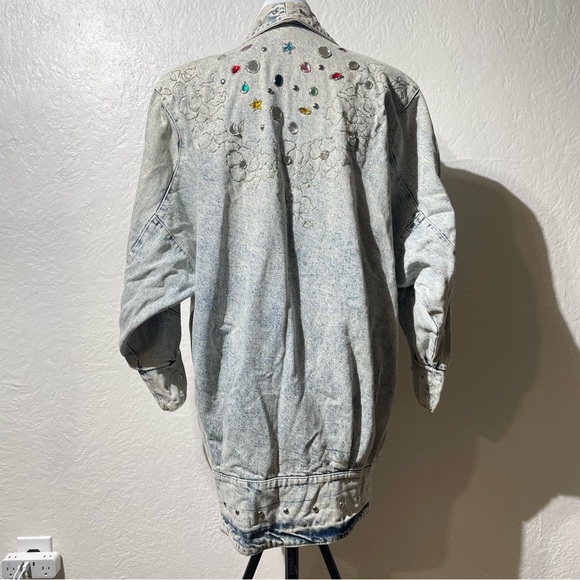 VTG Embellished Denim Jacket 80s 90s Beaded Rhinestone glitter floral studded - Picture 8 of 10